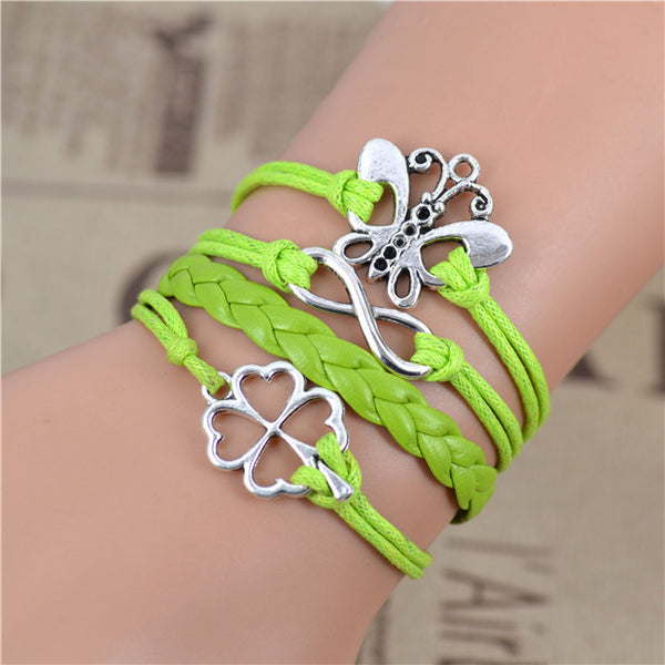 Bracelet infinity butterfly light green and silver