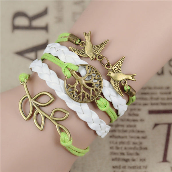 Bracelet birds light green and gold