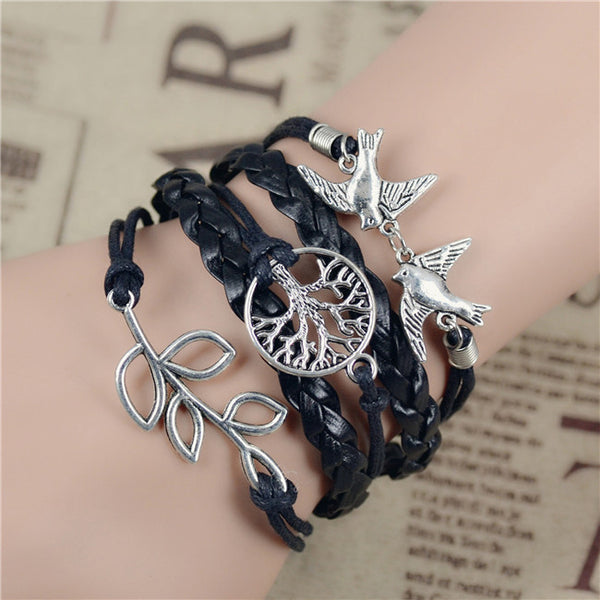 Bracelet infinity birds black and silver