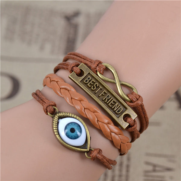 Bracelet infinity best friends eye beige and gold