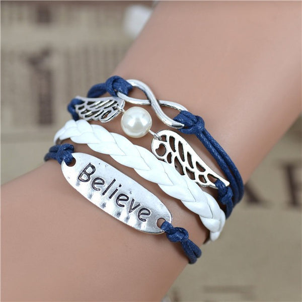 Bracelet believe wings blue and white