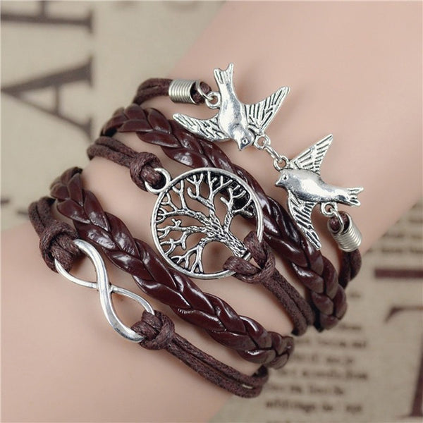 Bracelet birds brown and silver