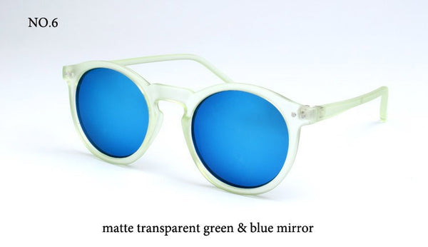 Round multicolor sunglasses matte transparent green and blue