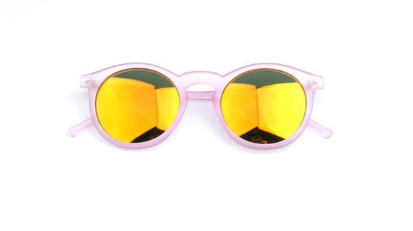 Round multicolor sunglasses matte transparent pink and red