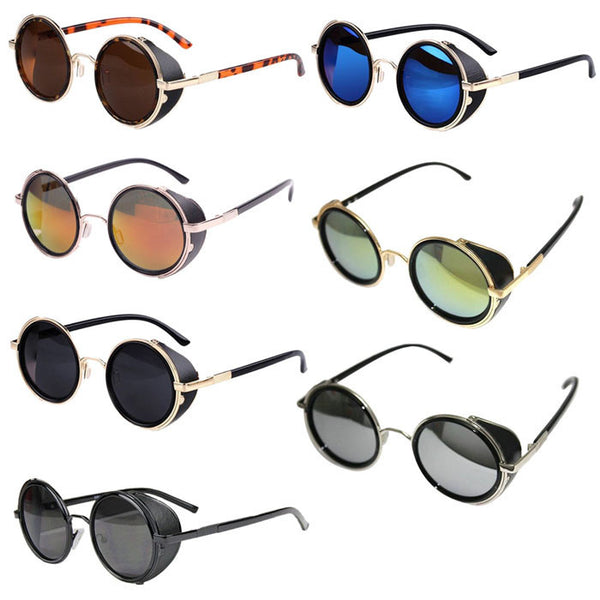 Round Steampunk Goggle sunglasses black and gold frame