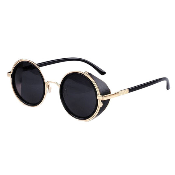 Round Steampunk Goggle sunglasses black and gold frame