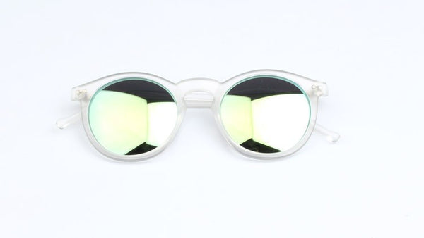Round multicolor sunglasses matte transparent and gold
