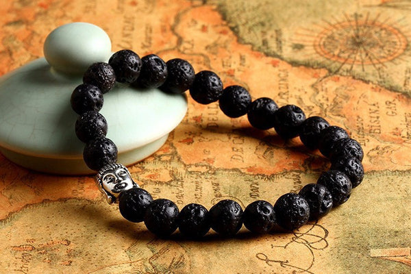 Buddha Bracelet - Silver Black Stone