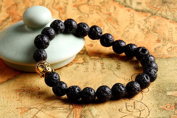 Buddha Bracelet - Gold Black Stone