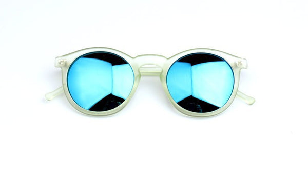 Round multicolor sunglasses matte transparent green and blue